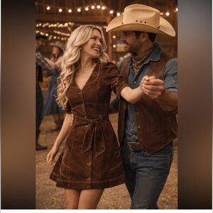 Anthropologie NWT Love The Label Ines Denim Mini Western Dress size XL.